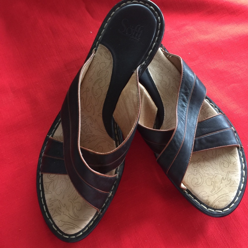 Black Sofft Sandals, Brown Trim